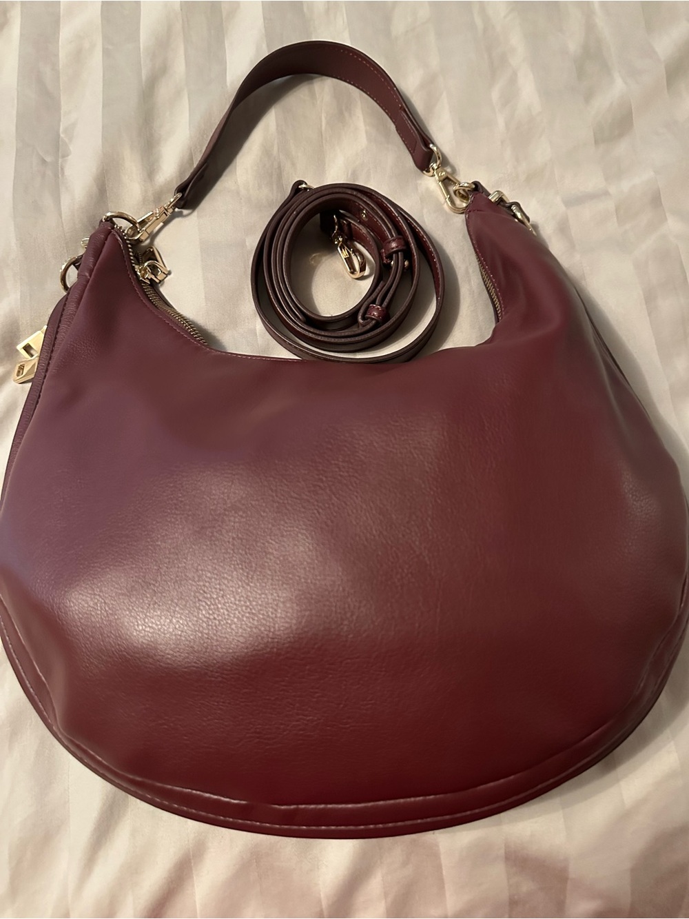 INC International Concepts Burgundy Leather Shoulder Hobo with Removable Strap